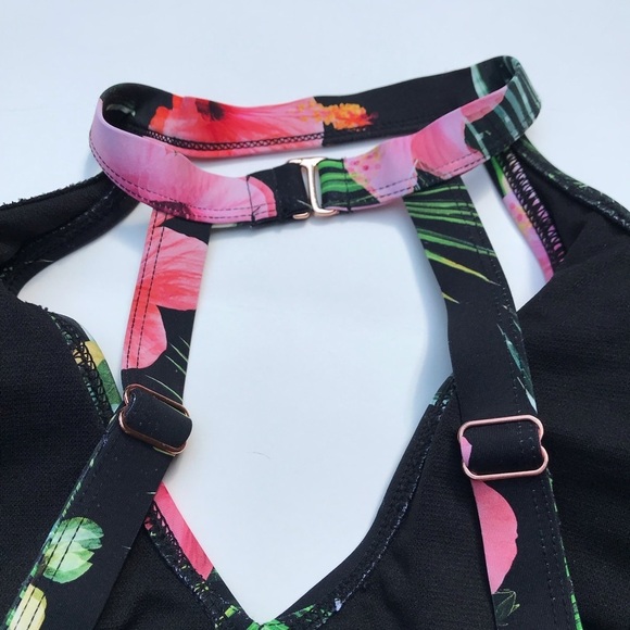 NEW Tinibikini Swimsuit Floral Print Black Small - Picture 3 of 5